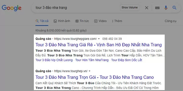 Quảng cáo Google Ads cho từ khóa "Tour 3 đảo Nha Trang"