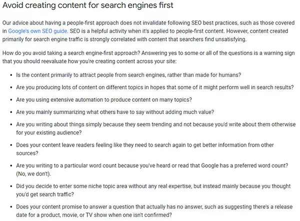 Hướng dẫn của Google về việc tránh tạo các nội dung ưu tiên công cụ tìm kiếm