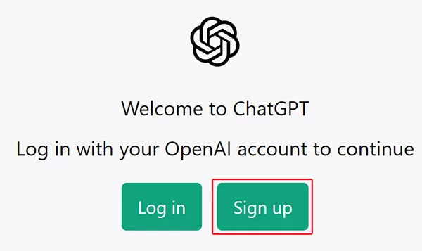 Nhấp vào Sign up để đăng ký tài khoản ChatGPT trên OpenAI