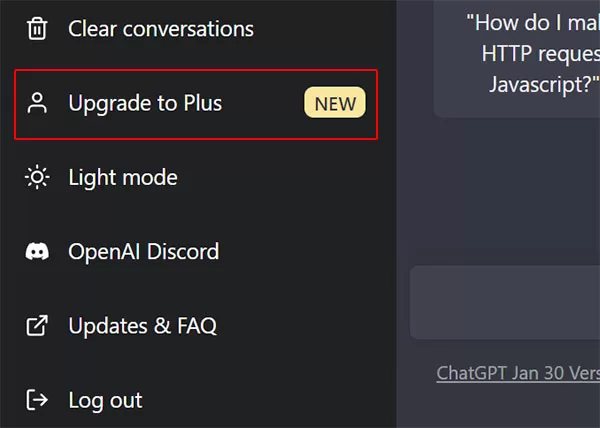 Nhấn vào mục Upgrade to Plus để bắt đầu nâng cấp tài khoản ChatGPT