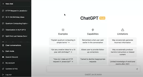 Giao diện ChatGPT Plus mới không có nhiều thay đổi so với giao diện của ChatGPT Free trước đây