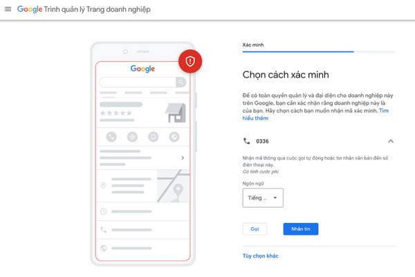 Nhận mã xác minh Google Business Profile qua điện thoại, tin nhắn văn bản SMS hoặc địa chỉ email