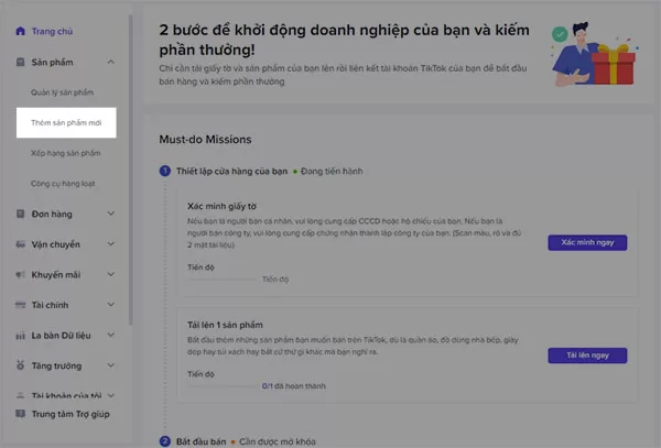 Thêm sản phẩm mới vào Tiktok Shop