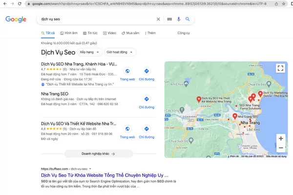 Ví dụ về Top 3 kết quả hàng đầu trên Google Maps