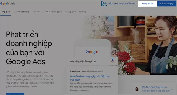 Đăng nhập để bắt đầu quá trình thiết lập chạy quảng cáo Google Ads