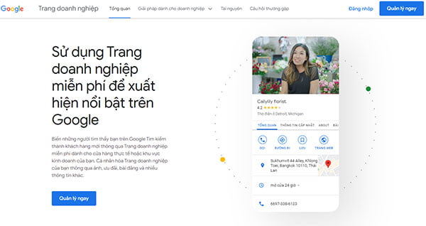 Truy cập trang chủ Google Business Profile để bắt đầu tạo tài khoản GBP