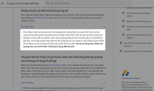 Chính sách Google Adsense cấm bạn tự click vào các quảng cáo trên website của mình dù với bất kỳ lý do gì