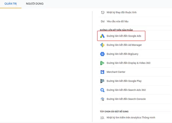 Chọn đường liên kết đến Google Ads