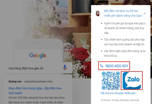 Google Ads hỗ trợ miễn phí qua Zalo hoặc tổng đài hotline