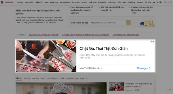 Ví dụ về quảng cáo hiển thị của Google về dao chặt thịt trên trang chủ của báo VnExpress