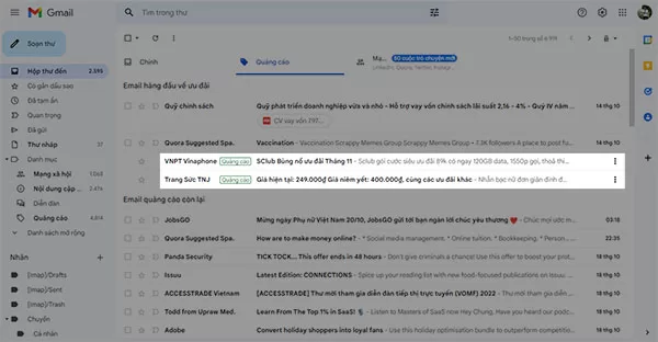 Ví dụ về quảng cáo Khám phá của Google trong phần Quảng cáo trên Gmail