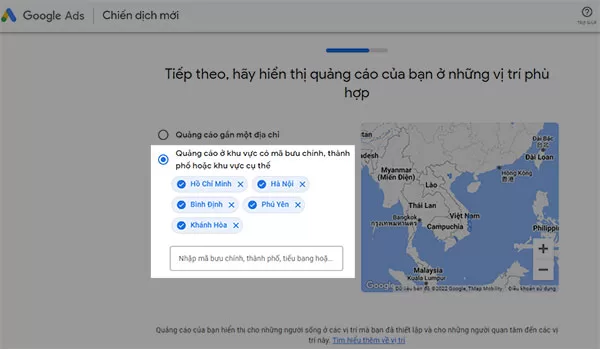 Tùy chỉnh phạm vi địa lý hiển thị quảng cáo trong Google Ads