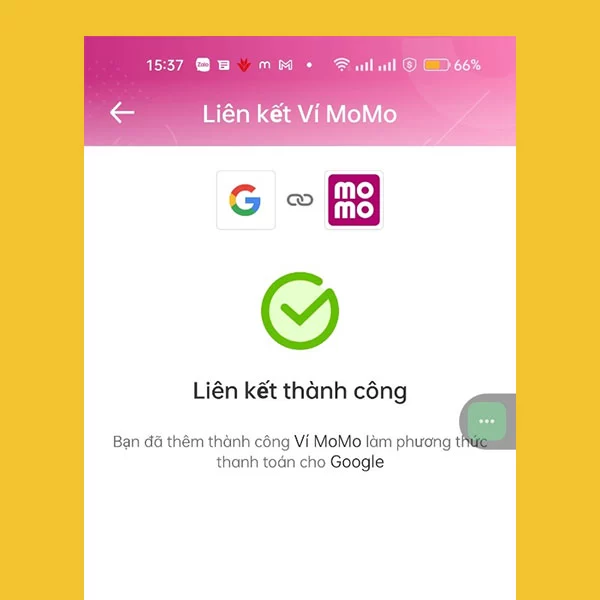 Ứng dụng Momo thông báo đã liên kết với Google Ads thành công