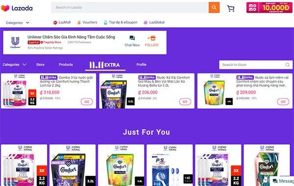 Gian hàng Lazmall của Unilever trên Lazada