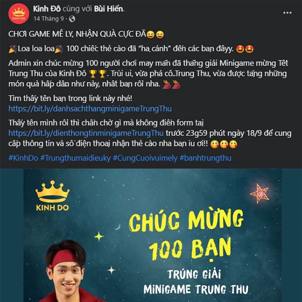 Thương hiệu Kinh Đô tổ chức minigame trúng thưởng nhân dịp Tết Trung Thu trên Facebook