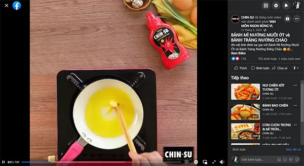 Video chia sẻ cách làm món ăn với tương ớt Chinsu trên Facebook