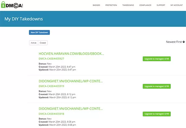 Kết quả tạo DMCA DIY Takedown Case của tôi