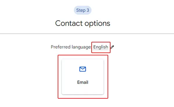 Chọn ngôn ngữ là English rồi nhấn nút Email