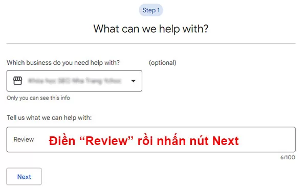 Điền "Review" vào khung rồi nhấn nút Next