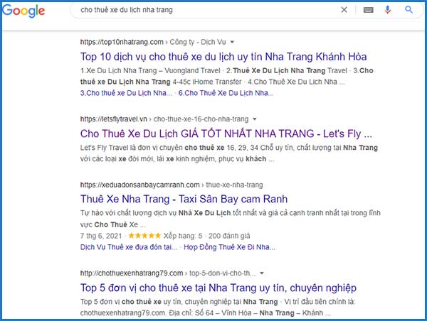 Kiểm tra Top 10 website hàng đầu Google cho từ khóa "cho thuê xe du lịch Nha Trang" | Ychoc.com