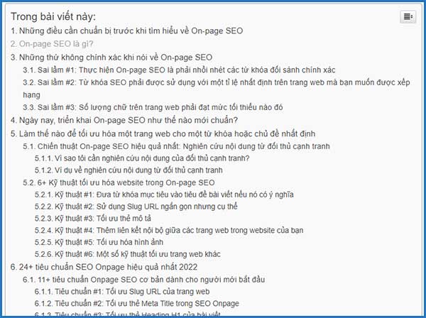 Tạo mục lục cho bài viết chuẩn SEO | Ychoc.com