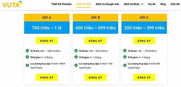 Bảng giá dịch vụ SEO