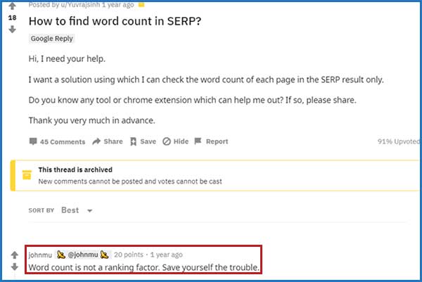 John Mueller khẳng định Word count không phải yếu tố xếp hạng Google | Ychoc.com
