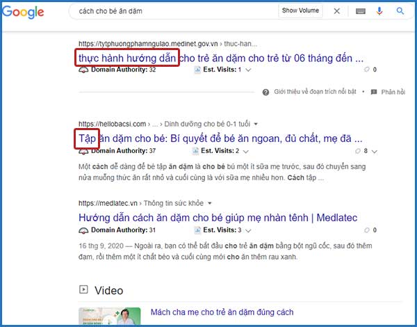 Phân tích mục đích tìm kiếm cách cho bé ăn dặm | Ychoc.com