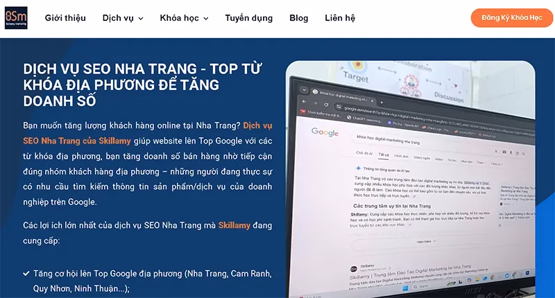Trang web giới thiệu dịch vụ SEO Nha Trang của Skillamy (Nguồn: Ảnh chụp màn hình)