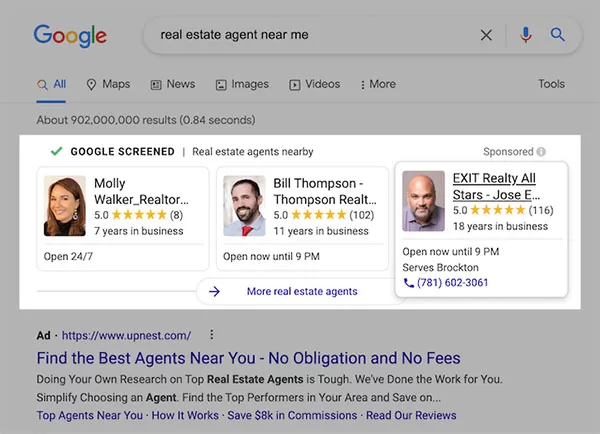 Quảng cáo LSA dạng Google Screened cho ngành bất động sản