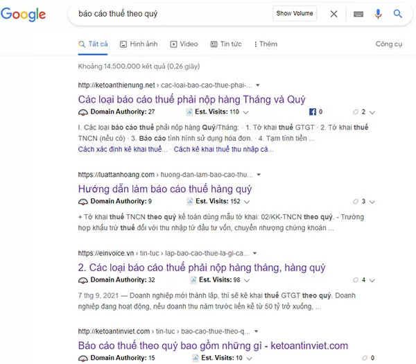 Các trang Top Google Search đối với chủ đề báo cáo thuế theo quý