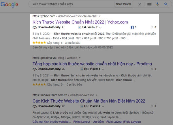 Ví dụ trang web Top#1 Google mà không cần backlink