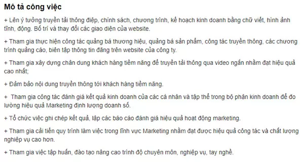 Mẫu mô tả công việc Content Writer thông thường