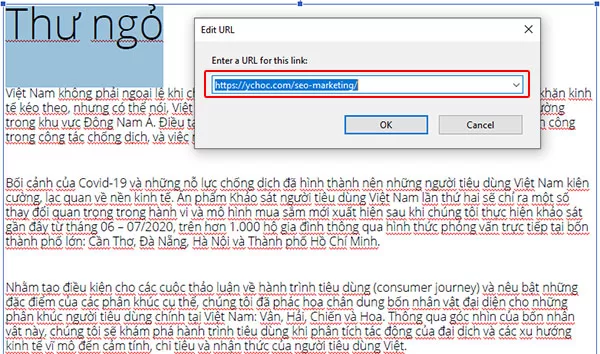 Nhập URL và nhấn nút OK