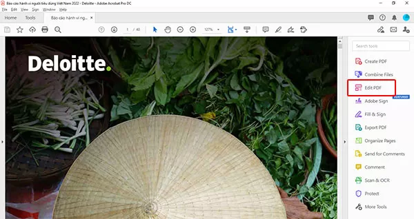 Chọn Edit PDF ở panel bên phải để bắt đầu thêm liên kết vào file PDF với Adobe Acrobat Pro DC