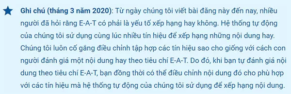 Ghi chú năm 2020 của Google về EAT