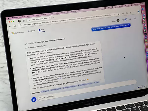 Giao diện trên web của BingGPT