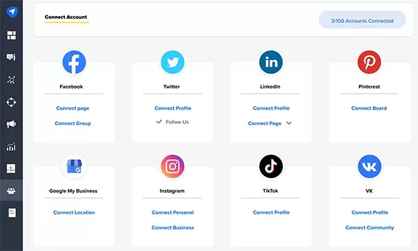 Các mạng xã hội có thể được quản lý bằng tài khoản SocialPilot