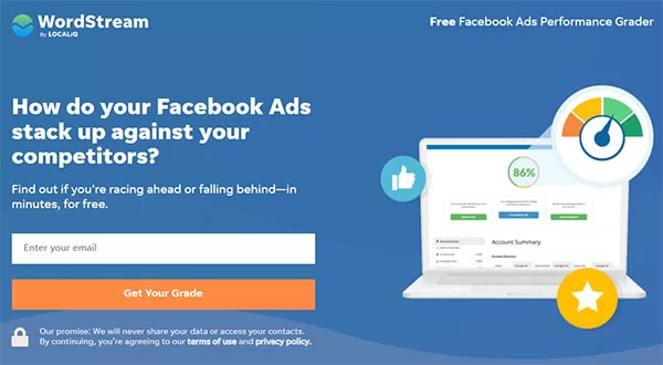 Trang chủ công cụ Facebook Ads Performance Grader của Wordstream
