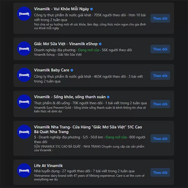 Vinamilk đang có rất nhiều fanpage Facebook hoạt động với mục đích giống nhau