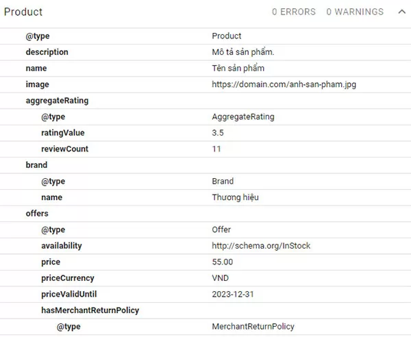 Kiểm tra dữ liệu cấu trúc loại sản phẩm bằng công cụ Schema Markup Validator