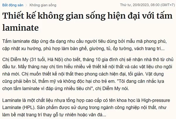 Mẫu bài viết PR báo chí ngành thiết kế nội thất