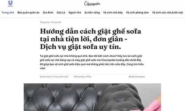 Bài viết hướng dẫn giặt ghế sofa tại nhà trên website của Cleanipedia