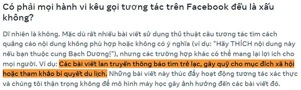 Một số trường hợp ngoại lệ của mồi nhử tương tác trên Facebook