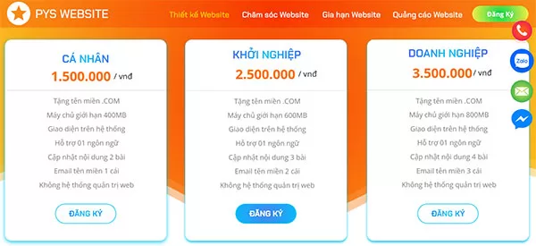 Bảng giá dịch vụ thiết kế website của PYS Nha Trang