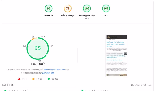 Website do Y Chóc thiết kế luôn chuẩn SEO và có điểm hiệu suất trên 90 điểm, kể cả bản mobile và bản PC