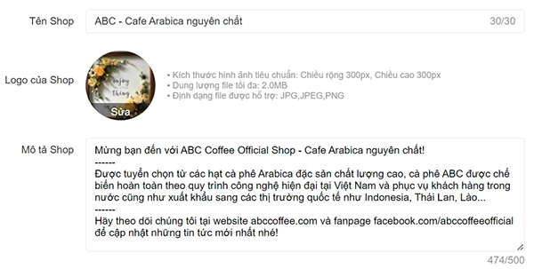 Ví dụ về cách viết mô tả Shop bán cà phê Arabica trên Shopee chuẩn SEO
