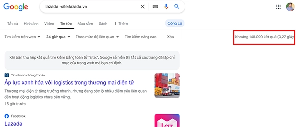 Hàng trăm ngàn trang web đề cập đến thương hiệu Lazada trên Internet trong vòng 24 giờ (Nguồn: Ảnh chụp màn hình Google ngày 22/10/2024)