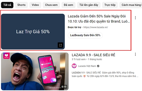 Mẫu quảng cáo của Lazada trên Youtube (Nguồn: Ảnh chụp màn hình Youtube ngày 21/10/2024)