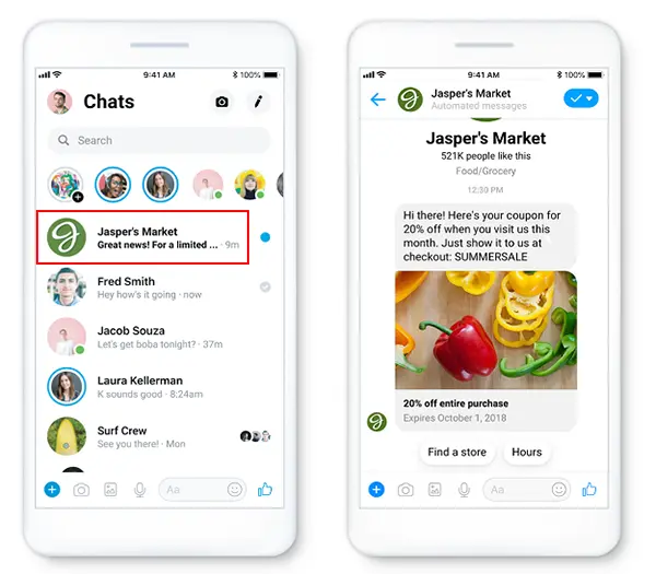 Ví dụ về hình thức quảng cáo Messenger Ads trên Facebook